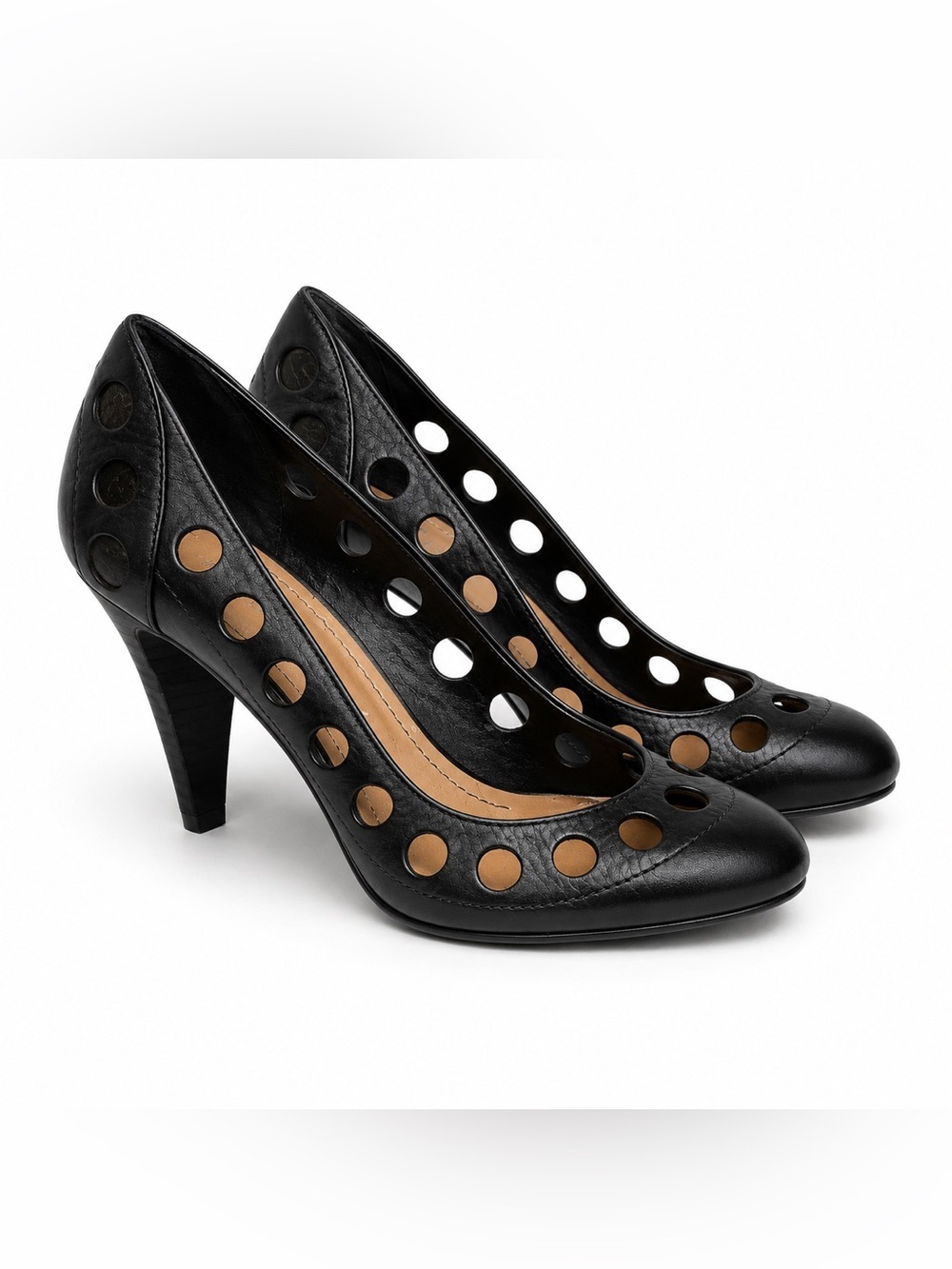 Nine West Black Leather Cutout Pumps Size 7 Round Toe Career Quiet Luxury